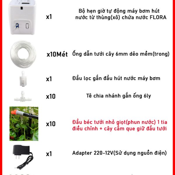 Bộ tưới cây cho ban công không vòi nước hẹn giờ nhỏ giọt tự động FLorain FL-10